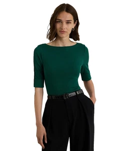 Lauren Ralph Lauren Top Donna Cotone Elasticizzato Scollo a Barca, Regular & Petite, L - Foto 1 di 4