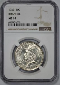 1937 Roanoke 50c Commemorative Silver Half Dollar NGC MS 63 Semi Proof Like - Picture 1 of 4