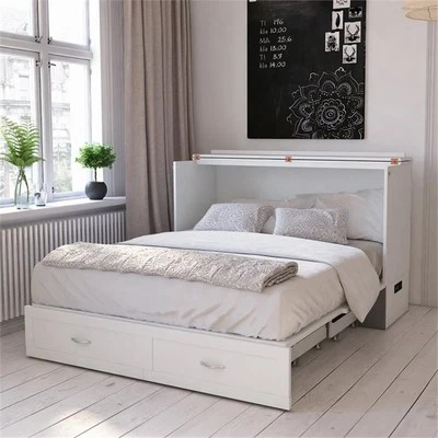 Cómoda de cama AFI Hamilton Queen de madera maciza Murphy con cargador incorporado en blanco Foto 1 de 4
