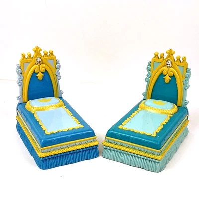 Disney Mattel Polly Pocket Cinderella Beds Blue Teal Dollhouse Bedroom Vintage - Image 1 of 4