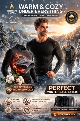Herren Thermo Unterhemd Winter – Wärmende Unterwäsche Bio Baumwolle Atmungsaktiv - Bild 1 von 4