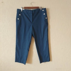LOFT The Riviera Slim Ankle Pants Blue W Nautical Buttons NEW Sz 14 Petite - Picture 1 of 10