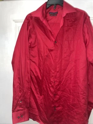 Camisa de vestir Geoffrey Beene calce regular para hombre 15,5 34/35 roja sin arrugas en muy buena condición Foto 1 de 3
