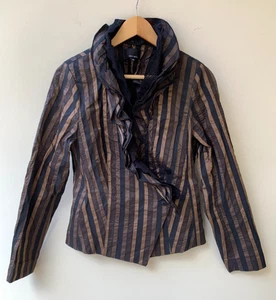 Unique Les Amies Size 42 (AU 14) Copper Black Striped Jacket Blazer Evening - Picture 1 of 14