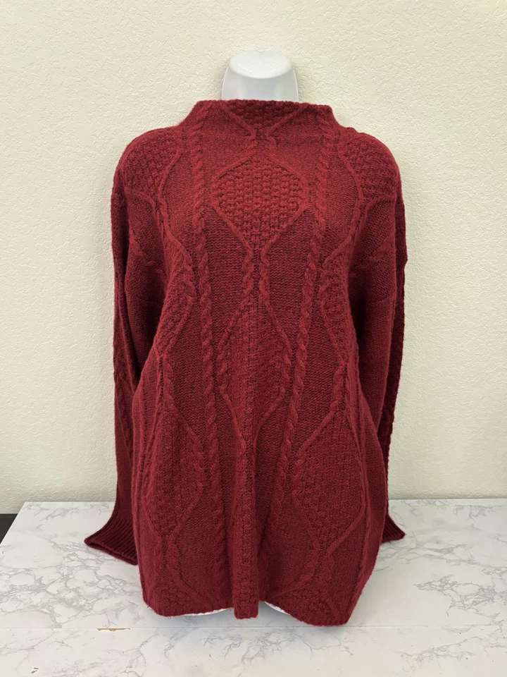 Suéter feminino St John's Bay malha cabo L vermelho gola alta pulôver novo com etiquetas F2 - Imagem 1 de 4