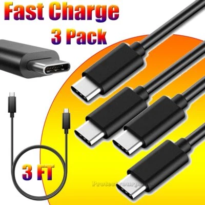 3 Pack 3 FT USB-C to USB-C Cable Fast Charge Type C Charging Cord Rapid Charger - Image 1 of 4