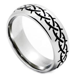 Anillo de boda de 8 mm cúpula pulido cobalto cromado con patrón de tejido para hombre - Imagen 1 de 3