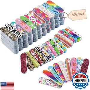 100 Pcs Double Sided Disposable Nail File Set for Home Salon Use, Bulk Emery - Picture 1 of 5