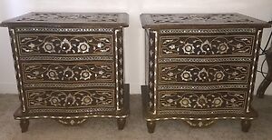old Vintage Syrian style inlaid mother of pearl 2  tables c.1980's
