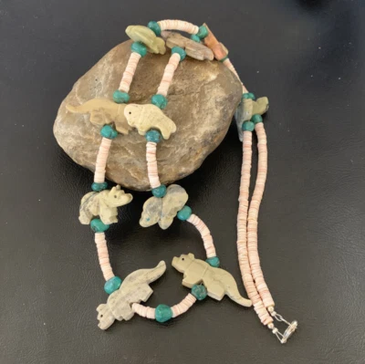 Collar Nativo Azul Turquesa Navajo Plata Esterlina Cuentas Concha 30" 12555 Foto 1 de 4