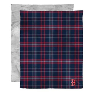 MLB Team Color Plaid Micro Mink Faux Fur Reverse Throw Blanket (Boston Red Sox) - Picture 1 of 1