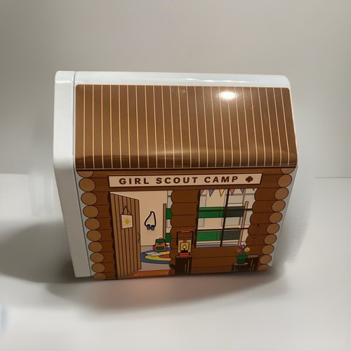 Girl Scout Camp Cabin Cookie Tin 2021 5"x5.25" Trophy Nut Scout