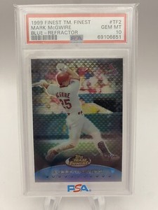 1999 Topps Team Finest Mark McGwire Blue Refractor Jersey Number PSA 10 Pop 3