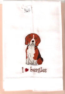 Beagle Hound Embroidered Tea Towel I love Beagles 55% Linen 45% Cotton (C) - Picture 1 of 1