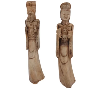 Par de estatuillas de emperador y emperatriz chinos talladas de hueso bovino de colección de 11" de alto - Imagen 1 de 13