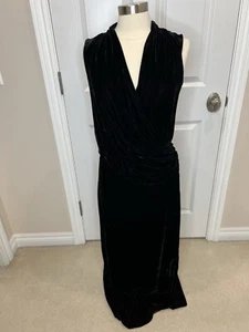 Talbots Black Sleeveless Black Velvet Velour  Wrap Maxi Evening Dress Gown Sz 8 - Picture 1 of 9