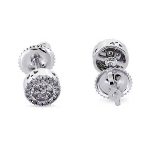 Solid 10K White Gold Round Genuine Diamond Cluster Halo Stud Earrings 0.20ct - Picture 1 of 5