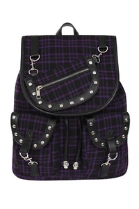Banned Rucksack Yamy Lila Kariert Schottenmuster Backpack Nieten Goth - Bild 1 von 4