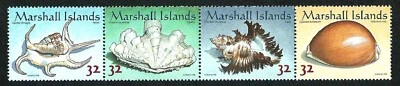 MARSHALL ISLANDS, SCOTT # 653, STRIP OF 4 SEA SHEELS (SEASHELLS), MNH, 1998 - Image 1 of 2