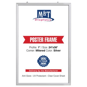 Tragbarer Snap Poster Rahmen 1" Aluminium Frontlader Wandhalterung 24x36" Silber - Bild 1 von 8