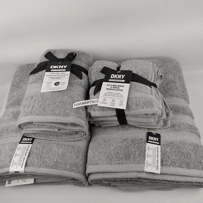 Juego de 8 toallas de baño DKNY (2) y (2) toallas de mano y (4) 13 x 13 paños grises Foto 1 de 4