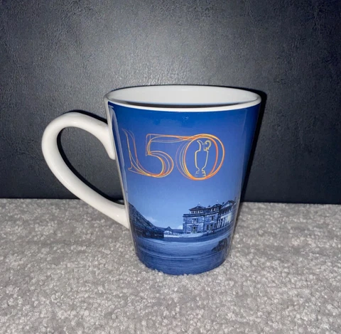 The Open St Andrews 150th Commemorative Logo Coffee Cup Mug British Flag Cover