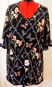 MY SIZE Plus size M Short bell sleeve floral & butterfly print top - Picture 1 of 6