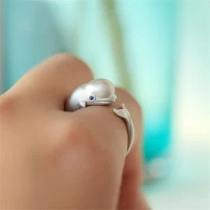 Anello Pesce Cristallo Blu Occhi - Anelli Aperti Placcati Argento Fascia Dito Donna Gioielli - Foto 1 di 12