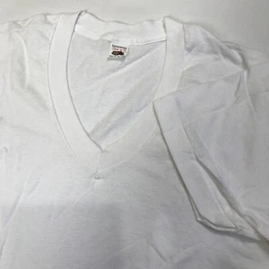 Vtg Blank White T-Shirt V Neck Fruit of the Loom Single Stitch USA Made Sz L NOS - Bild 1 von 8