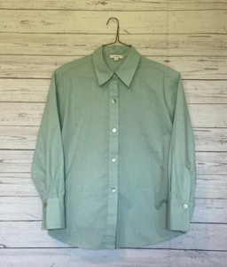 VINCE Button-Up Shirt Tie-Back Organic Cotton Blouse Pale Mineral Blue Womens Lg - Picture 1 of 12