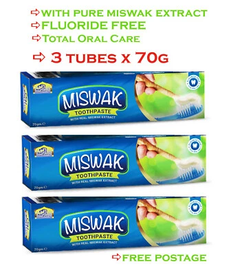 Al Khair MISWAK TOOTHPASTE 70g x 3 pack Herbal Pure Miswak Extract Fluoride-Free