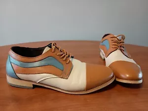 Zapatos Oxford Vintage Juveniles Años 70’s Cuero Suave Mantecoso Colorblock Crema - Imagen 1 de 14