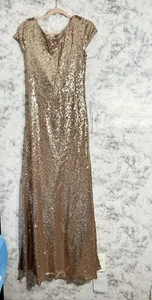 Revelry Chloe Paillettenkleid Roségold Größe 8 Maxi Brautjungfer Abschlussball schwarz zum Binden gebraucht, in einwandfreiem Zustand - Bild 1 von 8