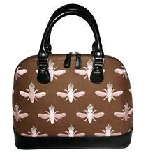 BRIGHTON MY FLAT IN LONDON  QUEEN BEE BROWN/PINK EMBROIDERED DOMED HANDBAG $335