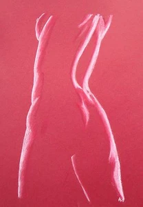 FEMALE NUDE 27 - PASTEL DRAWING ORIGINAL - RED - STUDIO ANGELA - Picture 1 of 3