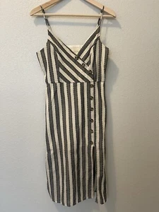 Vestido midi Harper Heritage gris blanco a rayas con botones delanteros talla pequeña forrado sin mangas - Imagen 1 de 9