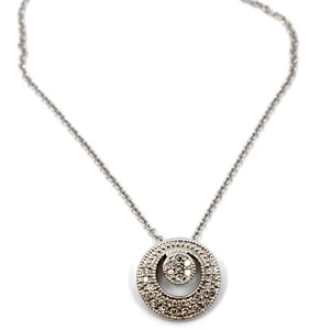JK Double Circle Diamond Pendant Necklace in 14k Solid White Gold 0.25 tcw - Picture 1 of 12
