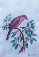 Original Water color Painting Art Drawing for Wall Decoration Bird on Tree