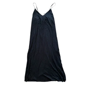 Old Navy NWT Sleeveless V-neck Tie Slip Dress Sz L Rayon Black Spaghetti Strap - Picture 1 of 12