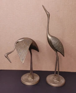 Mid Century Modern Brass Heron/Crane Statue Pair: Silver Mfg. LEONARD: Korea - Picture 1 of 17