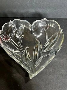 Beautiful Crystal Heart Shaped Tulip Dish 9.5”W X 8”L - Picture 1 of 9