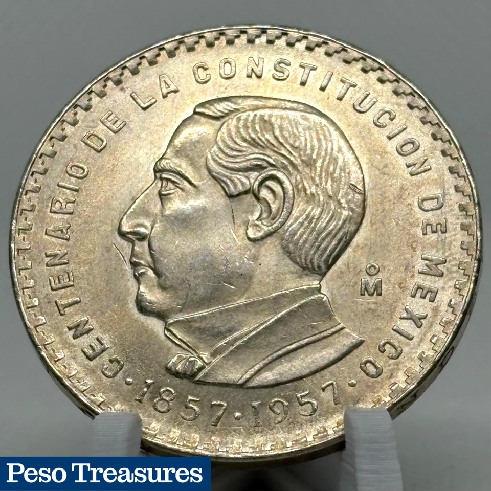 1957 Mexico 5 Pesos 72% Silver Coin Constitution – Low Mintage 200K - Image 1 of 4