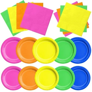 Glow in the Dark Party Supplies - 60Pcs Neon Party Plates & Napkins Set 80s N... - Bild 1 von 6