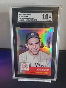 2022 TOPPS CHROME ROSE GOLD REFRACTOR YOGI BERRA /75 SGC 10 POP 1 - Picture 1 of 4