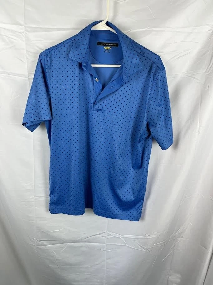Polo de golf Greg Norman Play Dry azul lunares rendimiento para hombre talla pequeña Foto 1 de 4