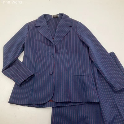 Vintage 70s John's Girl Navy Red Pinstripe Polyester Pants Suit Set Women's - Image 1 of 4