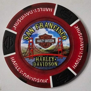 SAN FRANCISCO HARLEY-DAVIDSON (CA) Full Color Dark Red/Black Poker Chip CLOSED - Picture 1 of 2
