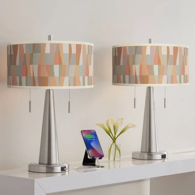 Juego de 2 lámparas de mesa USB de níquel cepillado Sedona Vicki Foto 1 de 4