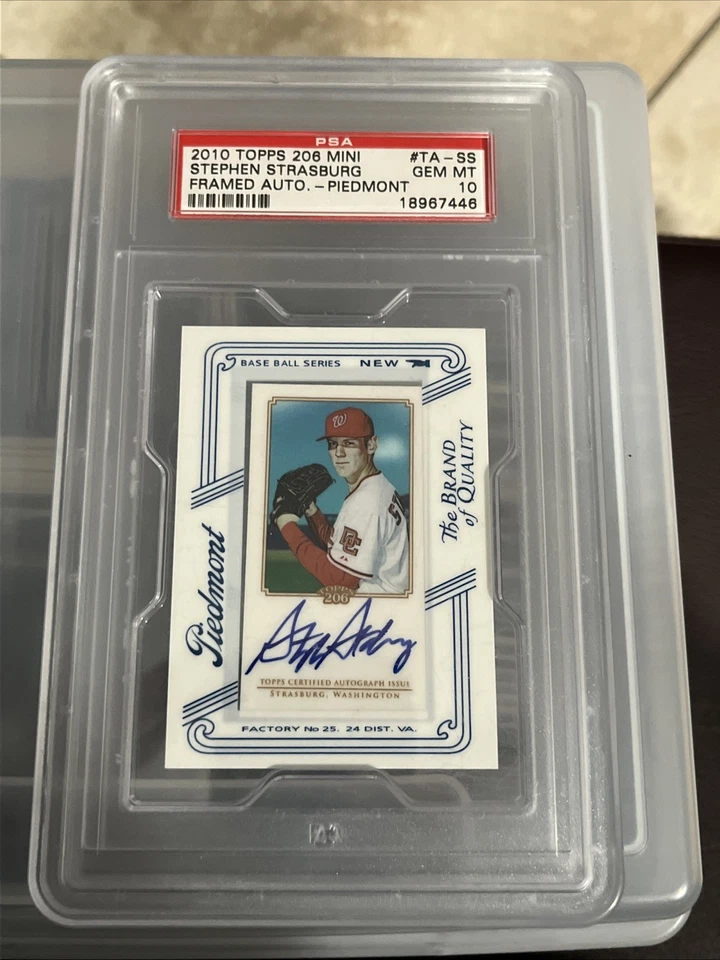 2010 Topps 206 Mini Framed Piedmont Stephen Strasburg RC PSA AUTO DNA 10 Low POP - Image 1 of 4