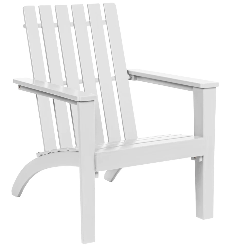 Costway Patio Adirondack Chair Acacia Wood Lounge Armrest Garden Deck White